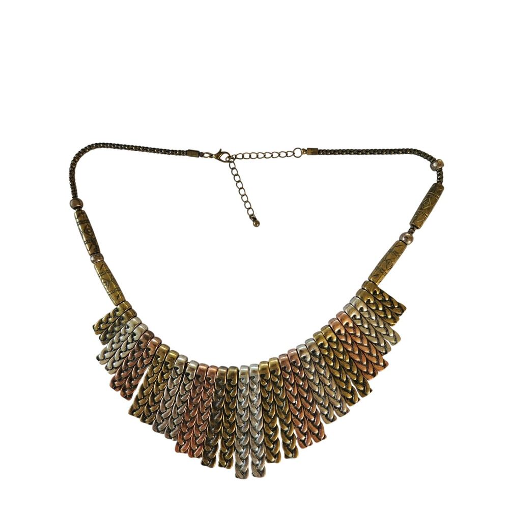 Boho Mixed Metal Fringe Bib Necklace Statement Tribal Chain Drape